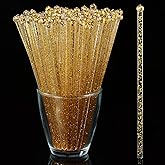 ALINK 50 Counts Gold Glitter Plastic Swizzle Sticks, Crystal Cake Pops, Cocktail Coffee Drink Stirrers, 7.24 Inch