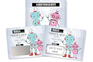 My Scratch Offs 'I Like You A Bot!' Robot Scratch Off Valentine's Day Party Favor Kit of 25 Cards 3x4