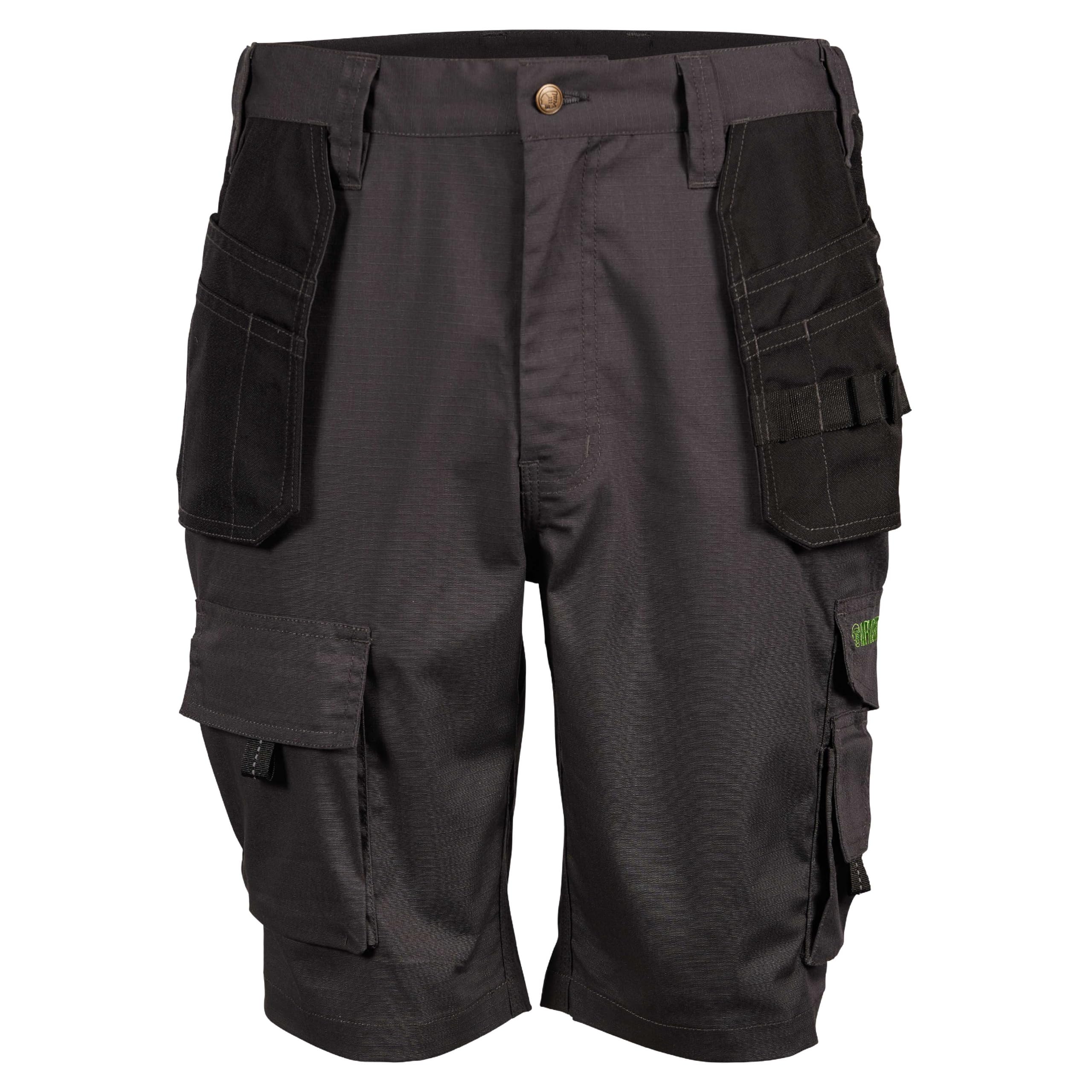 Apache Workwear Men's Work Shorts | APKHT Cargo Holster Pocket Shorts | Grey/Black 34 Waist | Rip-Stop polycotton durable material | Low Rise Comfort Waist | Side cargo pocket and large phone pocket