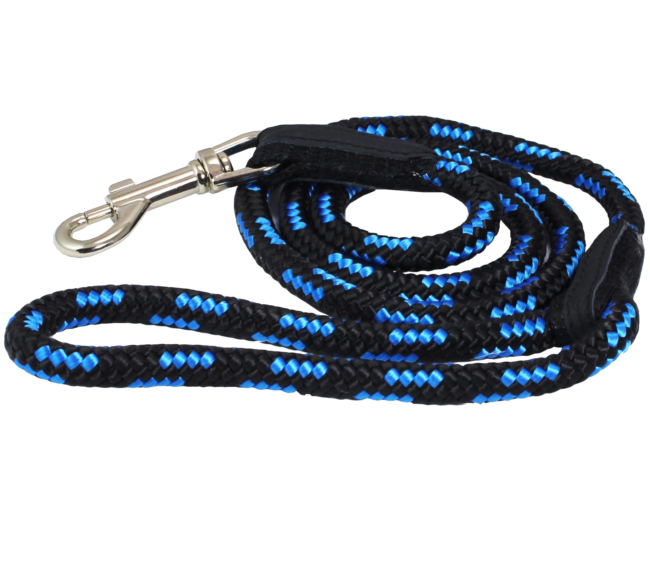 Dogs My Love Dog Rope Leash (Medium: 4ft Long; 3/8" Diam (10mm), Blue/Black)