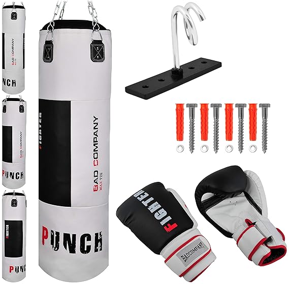 Bad Company Box-Set I Boxhandschuhe und Boxsack gefüllt inkl. Heavy Duty Vierpunkt-Stahlkette und Deckenhalterung I 80/100/12