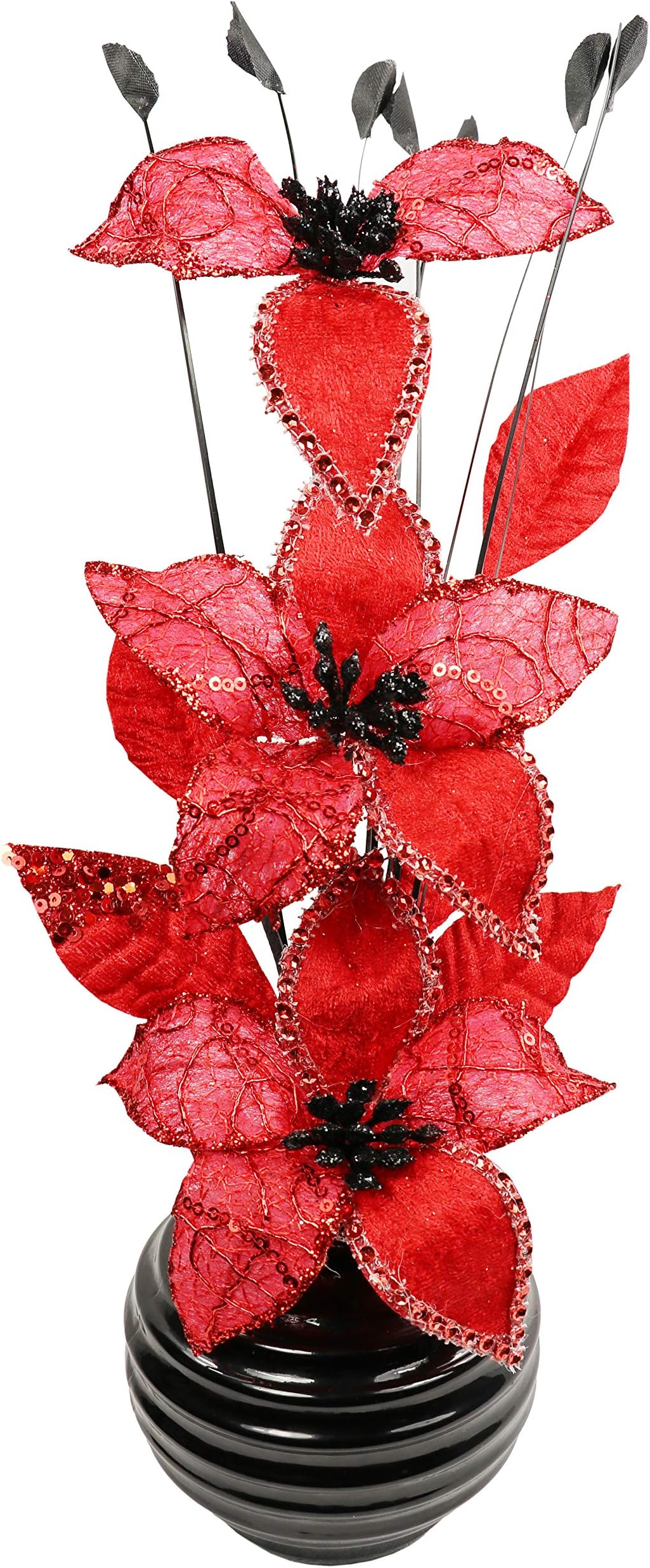 Black Vase with Red and Black Artificial Flowers, Ornaments For Bathroom, Bedroom, Living Room, Window Sill, Home Accessories, Home Décor, 32 cm