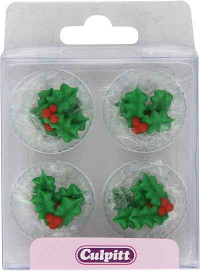 Culpitt Holly and Berries Sugar Decorations Pack of 2 x 12