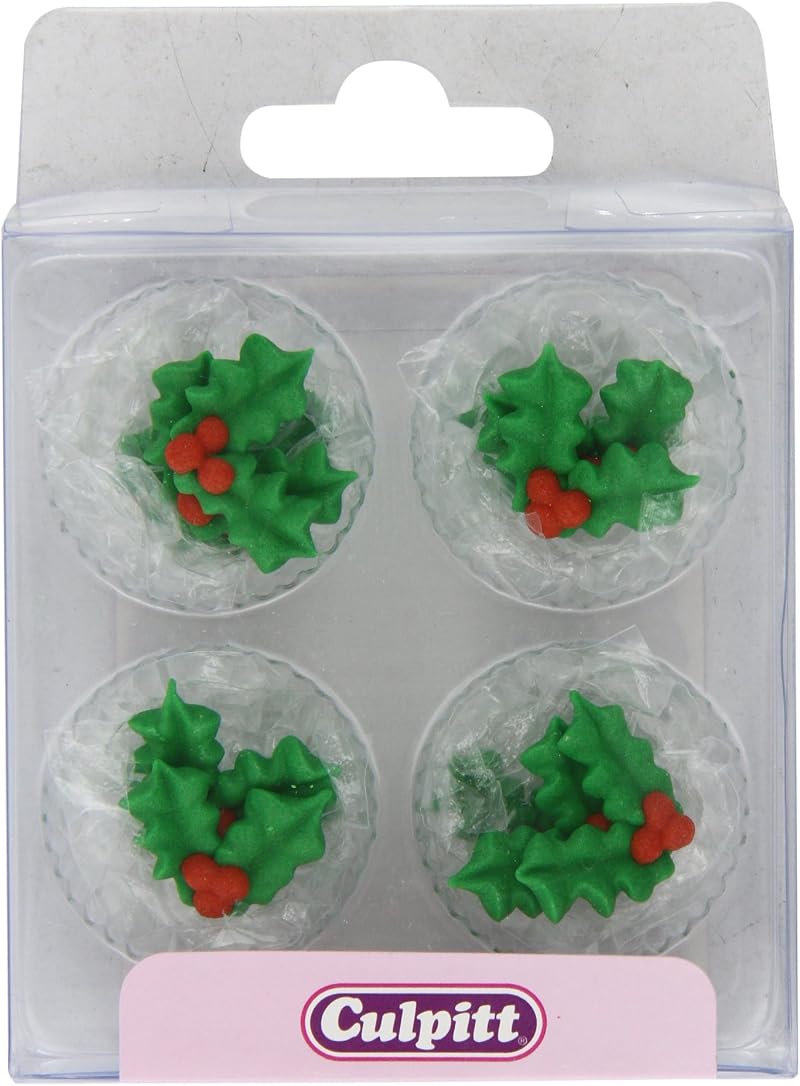 Culpitt Holly and Berries Sugar Decorations Pack of 2 x 12