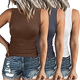 XIEERDUO Womens Summer Tank Tops Racerback High Neck Basic Casual Slim Fit Sleeveless 3 Pack