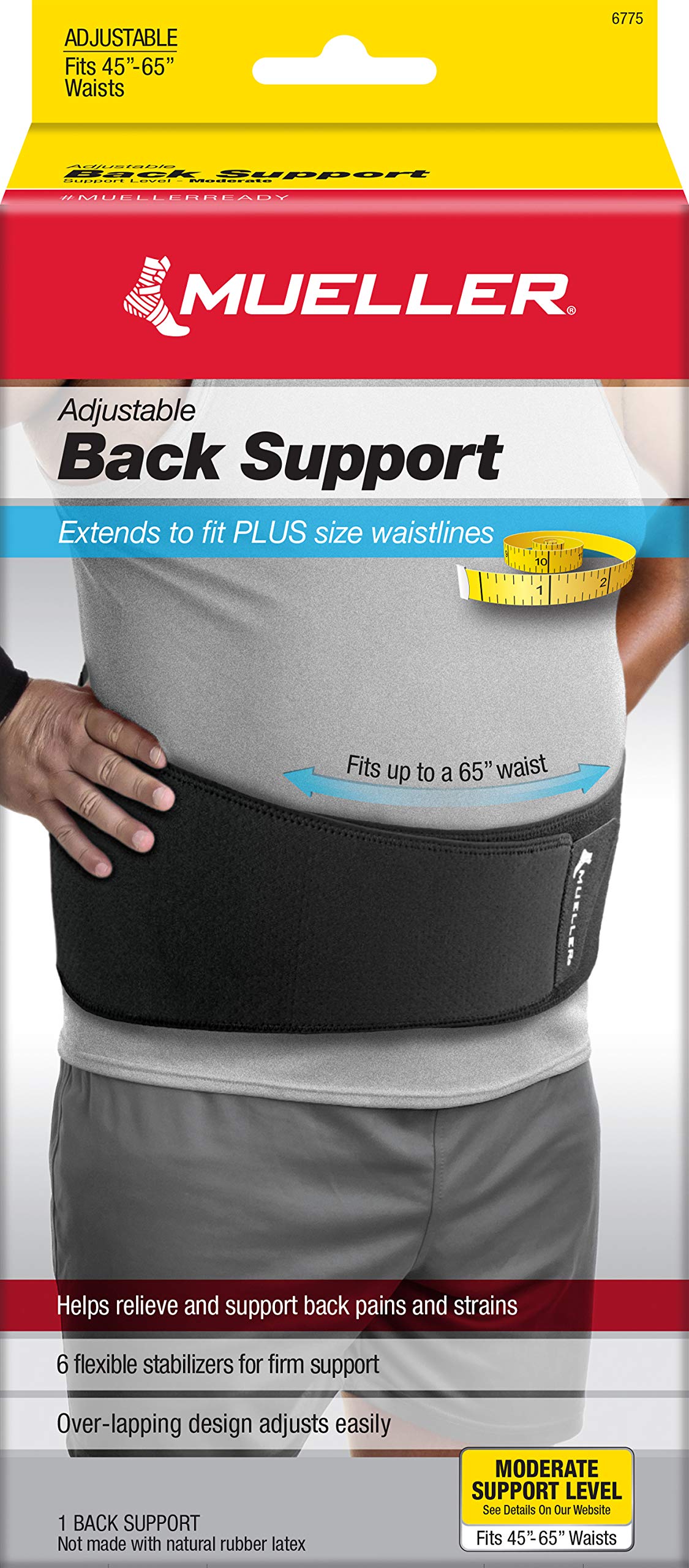 MUELLER Sports Medicine Adjustable Back Brace, Ideal for Upper and Lower Back Pain, Relief & Support for Men and Women, Strains, Sciatica, Scoliosis, Black, One Size