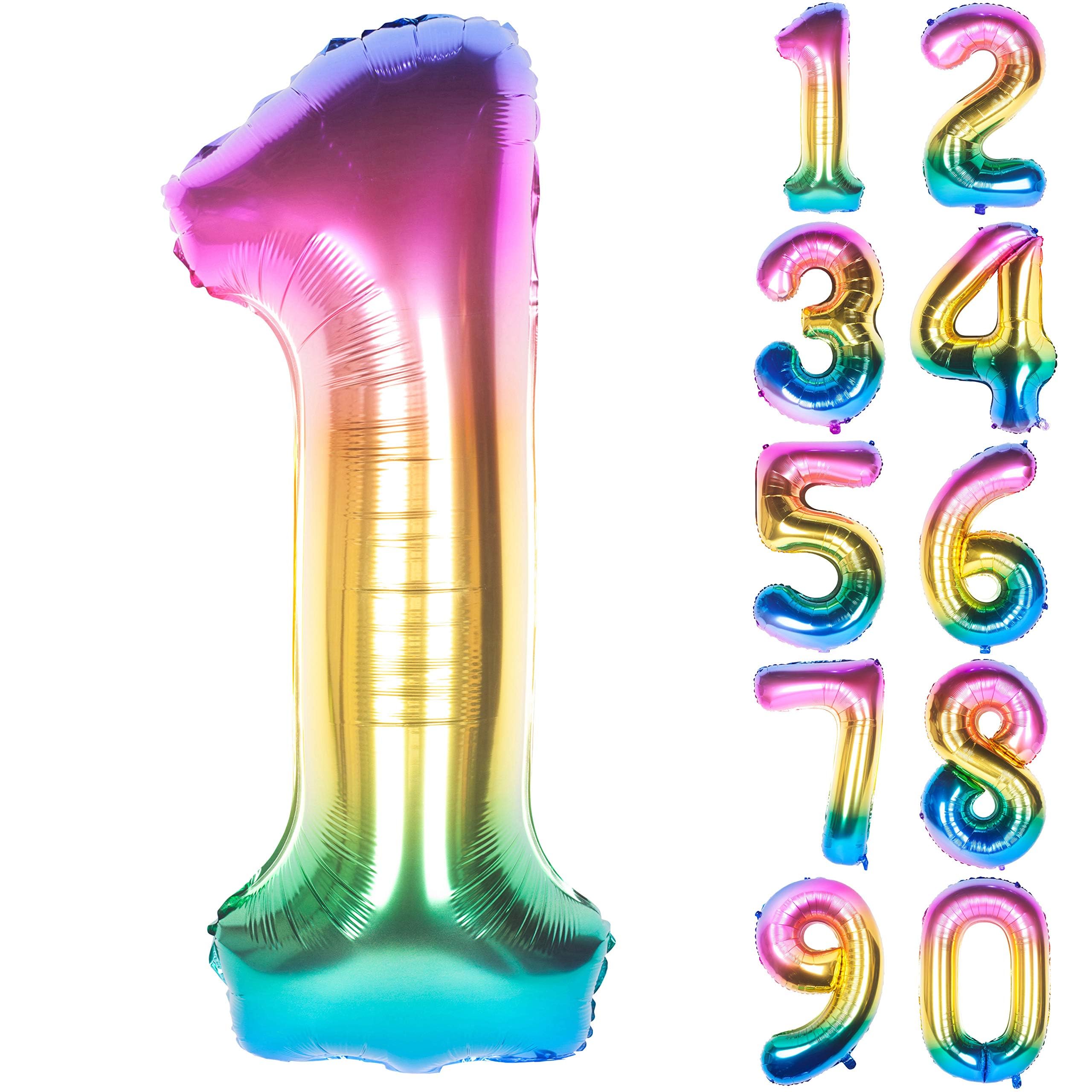 CHANGZHONG 40 Inch Giant Helium Foil Number 0 to 9 Rainbow Balloon Birthday Wedding Party Digital Decorations Number 1