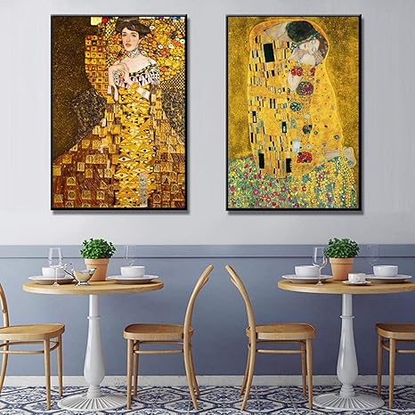 Amazon Co Jp 有名なアーティストグスタフクリムト女性のキスヴィンテージポスターキャンバス上の抽象絵画現代の壁アート写真家の装飾50x70x2cmフレームレス ホーム キッチン