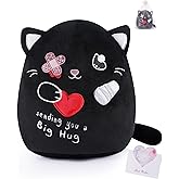 LeYoHa Get Well Soon Cat Plush - Black Cat Stuffed Animals Plushies Toys with Band-Aid Kids' Pillow Cushion Gifts for Patient Girls Boys Valentine's Day Gifts 9 Inch