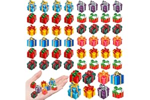 QAUYETM 64 Pcs Mini Christmas Figurines Miniature Boxes Decorations Tiny Resin Figures Ornaments Assorted Colours & Styles for Miniverse DIY Garden Xmas Village Dollhouse Crafts Accessories
