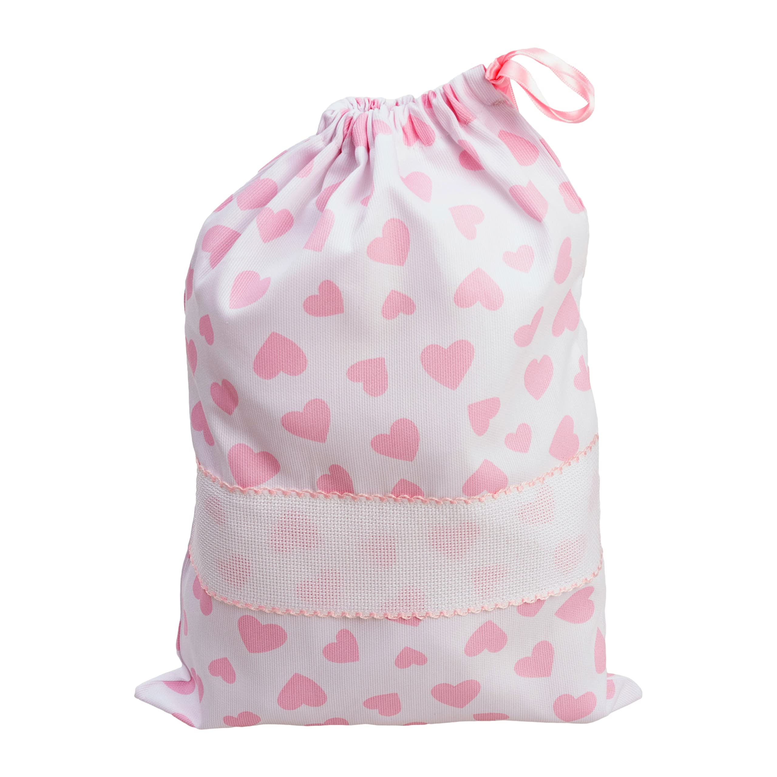 FILET - Baby Carrier Bag with Drawstring Closure for Embroidery, Made of Printed Pique Cotton, 100% Made in Italy, Pink Hearts Pattern
