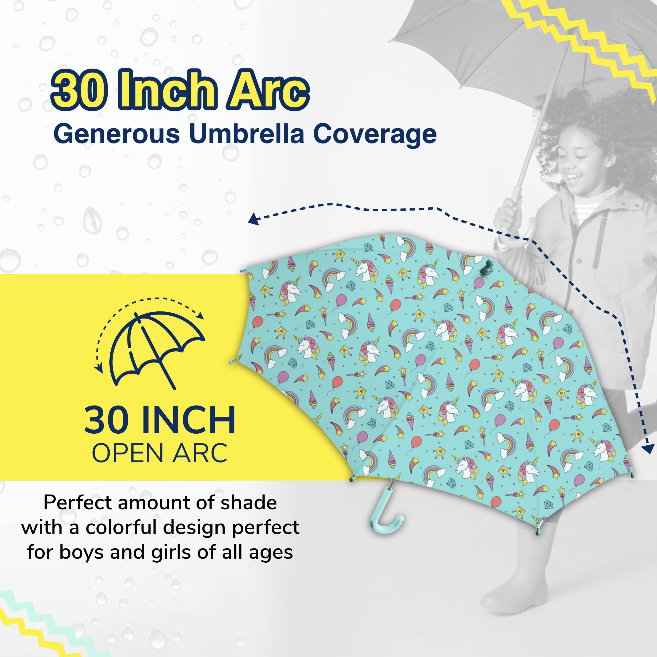 The Weather Station Children's Rain Umbrella, Manual Metal Folding Stick Umbrella, Windproof, Lightweight, Full Coverage Arc