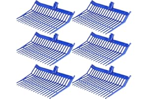 Lasnten 6 Pcs Manure Fork Head Bulk 18 Tines Pitch Fork Replacement Head with Screws and Nuts Durable Stable ABS Plastic Pitchfork for Horse Stall Picking up Manure(Blue)