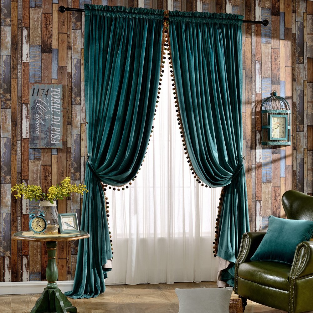 Melodieux Luxury Pom Poms Velvet Curtains For Bedroom Living Room