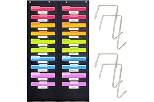 Hippo Creation Heavy Duty Storage Pocket Chart for Classroom, 20 Pocket Storage Organizer with 4 Over-Door Hangers, Hanging Wall Organizer for File Folders, School Mailbox, Home Office Papers - Black