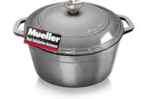 MUELLER HOME Mueller 6 Quart Enameled Cast Iron Dutch Oven, Heavy-Duty Casserole and Braiser Pan with Lid and Knob, Safe for All Cooktops