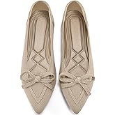 Ablanczoom Ballet Flats Shoes for Women: Dressy Pointed Toe Bow Knit Flats Comfortable Slip On Work Business Casual Shoes