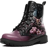 coolcustomize Women’s Mystical Celestial Moth Combat Boots, Comfortable Star & Moon Lace-Up Ankle Boot Platform Booties