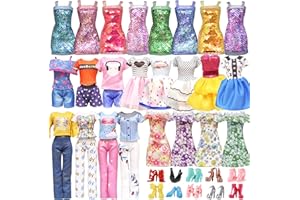 CARREUTY 20 Pcs Doll Clothes and Accessories Handmade 3 Sequins Dresses 4 Fashion Dresses 3 Tops and Pants Casual Outfits 10 Shoes for 11.5 inch Girl Dolls in Random