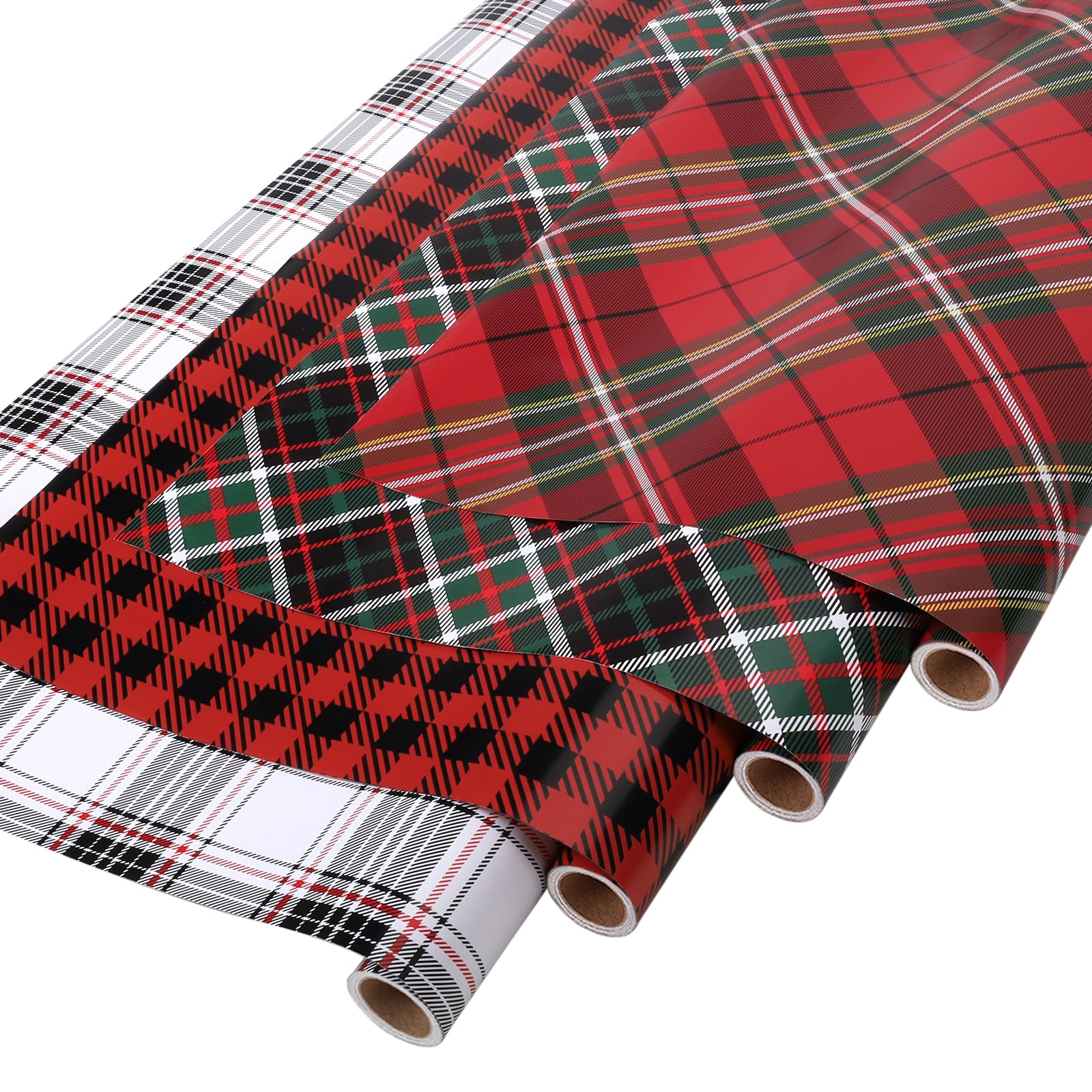 Photo 1 of ***FACTORY SEALED*** BIOBROWN Christmas Wrapping Paper with Tags and Trim Ribbon - 30" X 10' Per Roll (4 Rolls: 100 sq. ft. ttl.) - Plaid Design for Christmas, Party, Hanukkah, Kwanzaa, Holiday