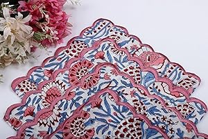 Ridhi Pigeon Blue with Pink Edge 100% Pure Cotton Farmhouse Wedding Cloth Dinner Napkins for Easter, Thanksgiving, Holiday Daily Wedding uses Napkins (4-20x20 Dinner Napkin)