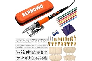 Wood Burning Kit, K KERNOWO 76Pcs Pyrography Wood Burning Tool Kit 60W Adjustable Temperature Wood Burner Pen, DIY Creative Tools Stippling Kit for Embossing, Carving, Pyrography for Beginners