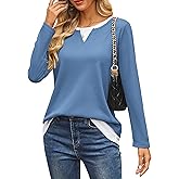 GRACE KARIN Women 2025 Fall Long Sleeve Shirts,Casual Crew Neck Colorblock Tunics,Waffle Knit Fashion Basic Tops