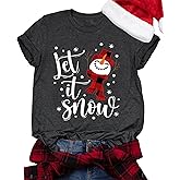 Snowman Shirts for Women Christmas Tee Let It Snow Tis The Season to Sparkle Tops Buffalo Plaid Xmas Graphic T-Shirts