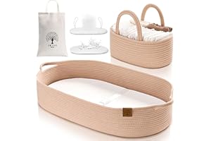 J&JOO Baby Changing Basket Set Includes Diaper Caddy - Breathable & Waterproof Cover, Portable, Foldable, Changing Table Topper Changing Pad for Dresser, Dipaer Changing Station