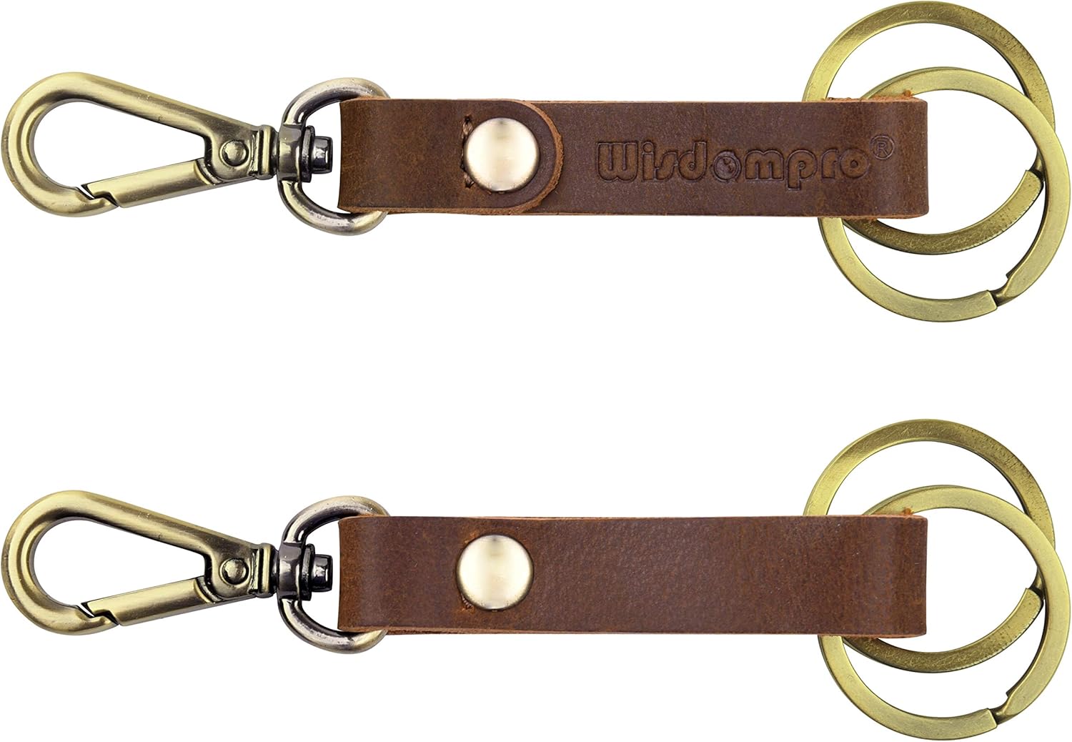 2 Pack Genuine Leather Keychain, Wisdompro Heavy Duty Key Chain with Retro Vintage Bronze Belt Loop Clip and 2 Keyrings for Keys - Black and Brown at  Men’s Clothing store