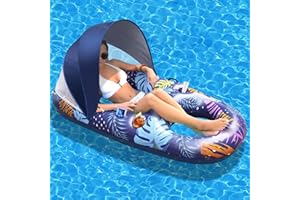 JOBSONSLATES Pool Float with Canopy, Extra Large Pool Floats Adult Heavy Duty, Pool Lounger Float with Detachable Sun Shade Cover, Cup Holders, Ergonomic Headrest, Inflatable Pool Floats for Beach, Lake, Party