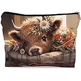 Ayxvt Highland Cow Floral Cosmetic Bags - Spring Highland Cow Gifts, Sunflower Daisy Floral Makeup Bag