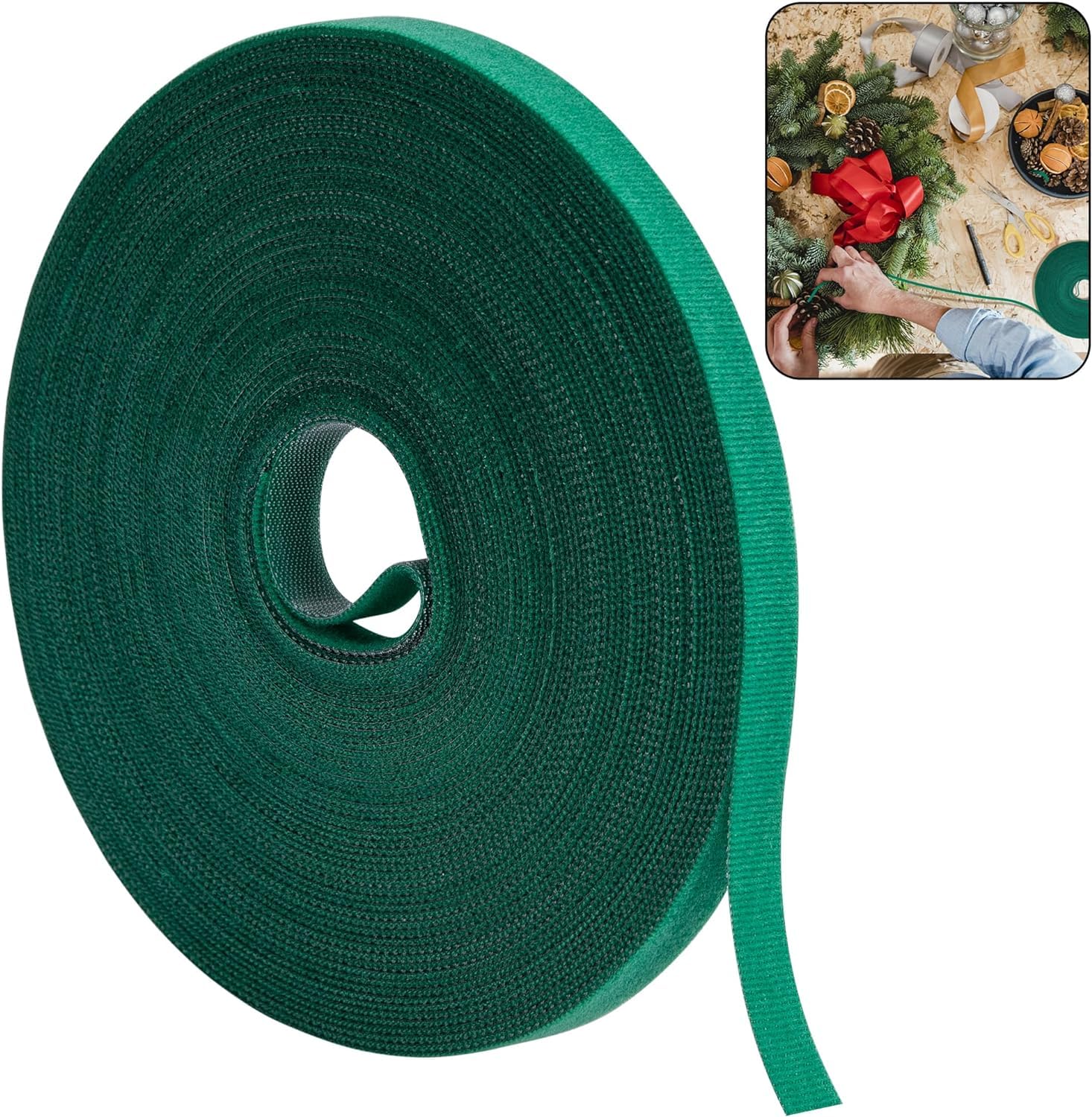 50ft Christmas Garland Ties - Green Holiday Decoration Ties - Cuttable Cable Straps for Christmas Halloween Party Yard Wall Doorway Outdoors Decoration