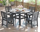 AMERLIFE 5 Piece HDPE Outdoor Dining Table & Chairs Set, All-Weather Patio Table and Chairs Set Furniture with Umbrella Hole for Garden, Backyard, Poolside, Seaside, Gray