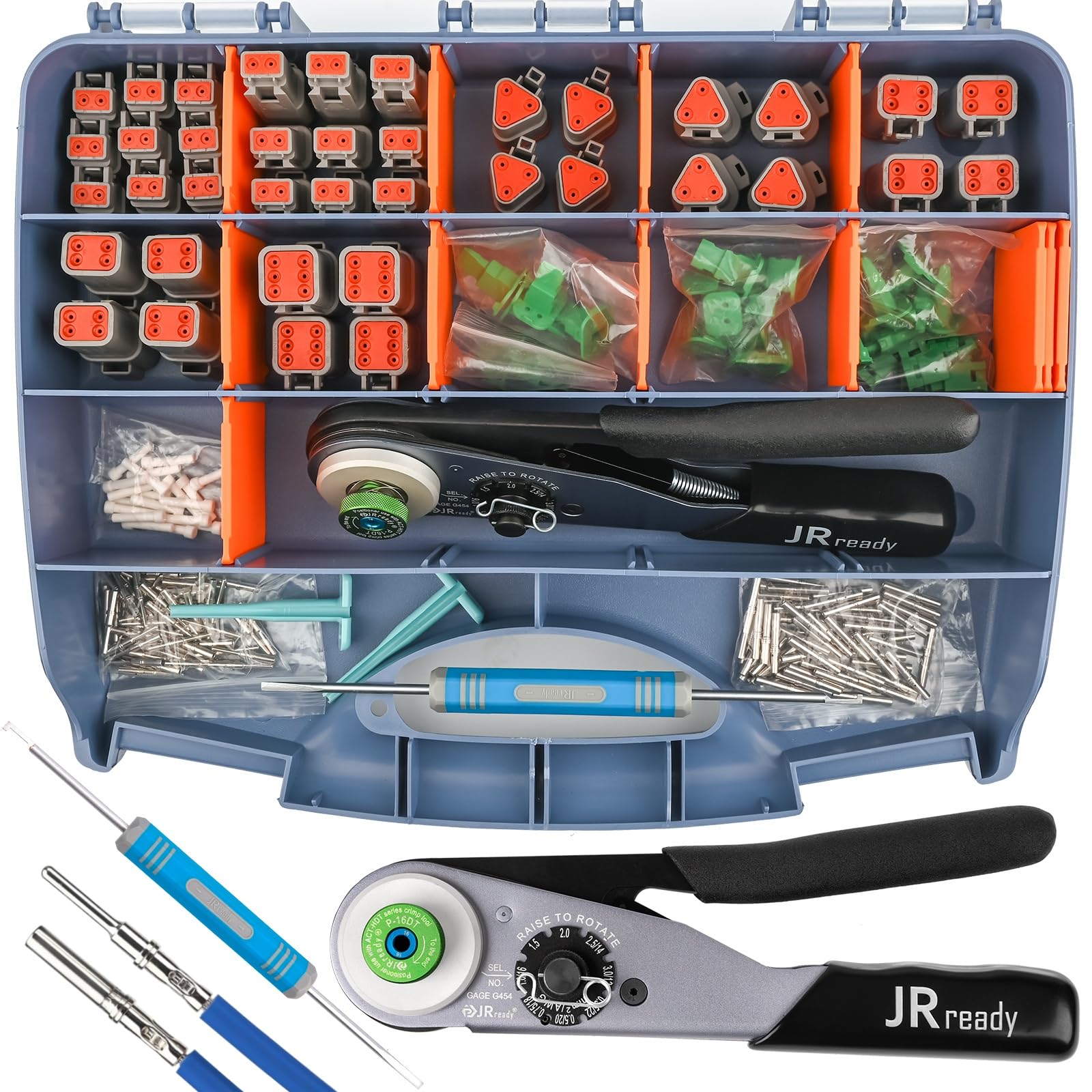 Photo 1 of JRready DW5011 Deutsch Connector Kit - DT Connectors 2 3 4 6 Pin, Size 16# Solid Contacts16-20 AWG, Deutsch Crimp Tool, Deutsch Pin Removal Tool. Waterproof Automotive Connectors