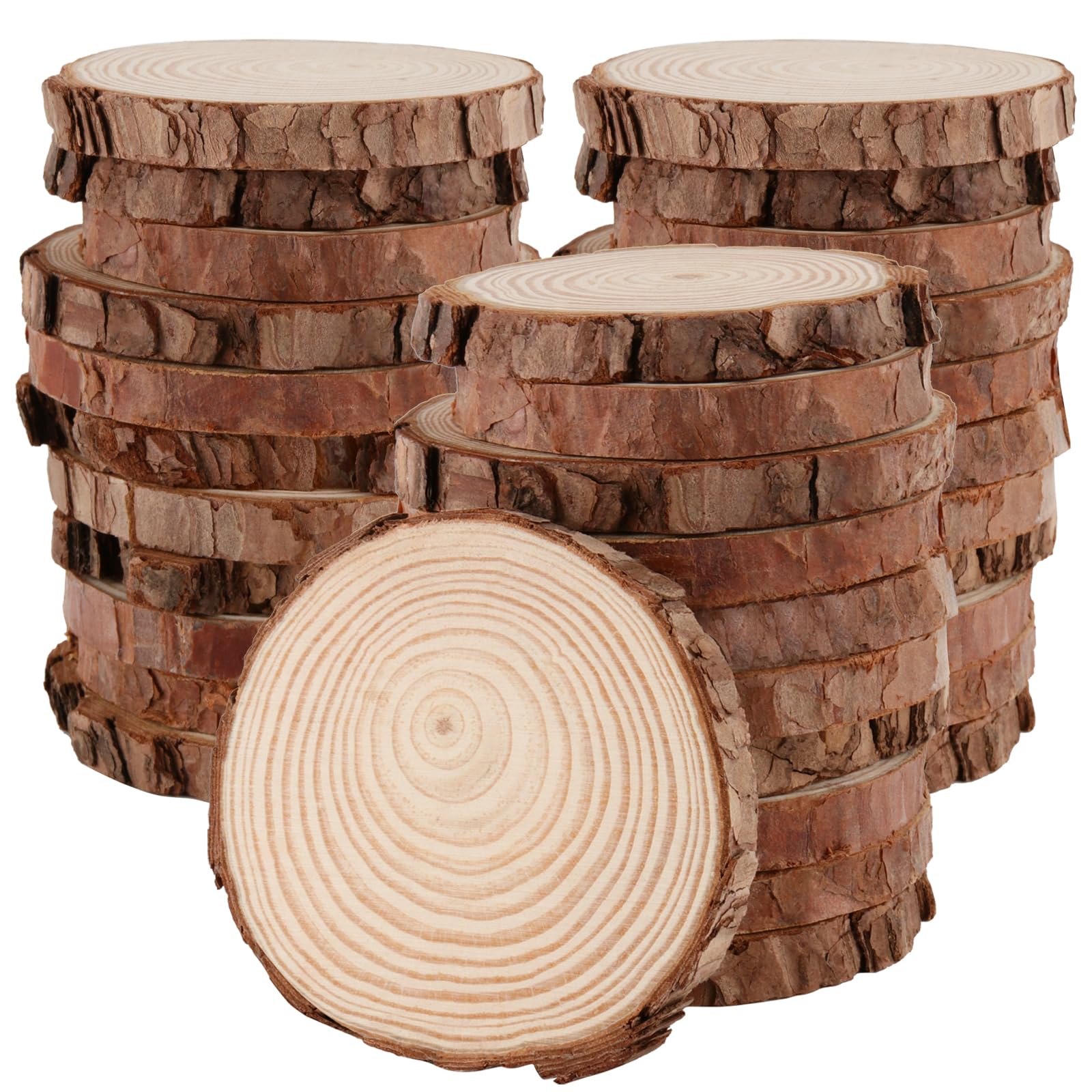 HAKZEON 40 PCS 9-10 cm Natural Wood Slices, 1cm Thick Unfinished Wood Circle Coaster for Crafts Rustic Wedding Ornaments, DIY Arts Christmas Home Decor, 3.5-4 Inch