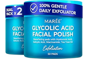 MAREE Glycolic Acid Polishes 2 PACK - Toner Polishes for Face Cleansing - Tea Tree Oil, Salicylic Acid & Vitamins E, B3, B5 - Facial Peel & Radiance Deep Cleaning Effect