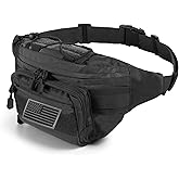 FRTKK Tactical Fanny Pack Military Waist Bag Pack with USA Flag Patch Utility Hip Pack with Adjustable Strap for Outdoors Fishing Cycling Camping Hiking Dog Walking (Black 2)