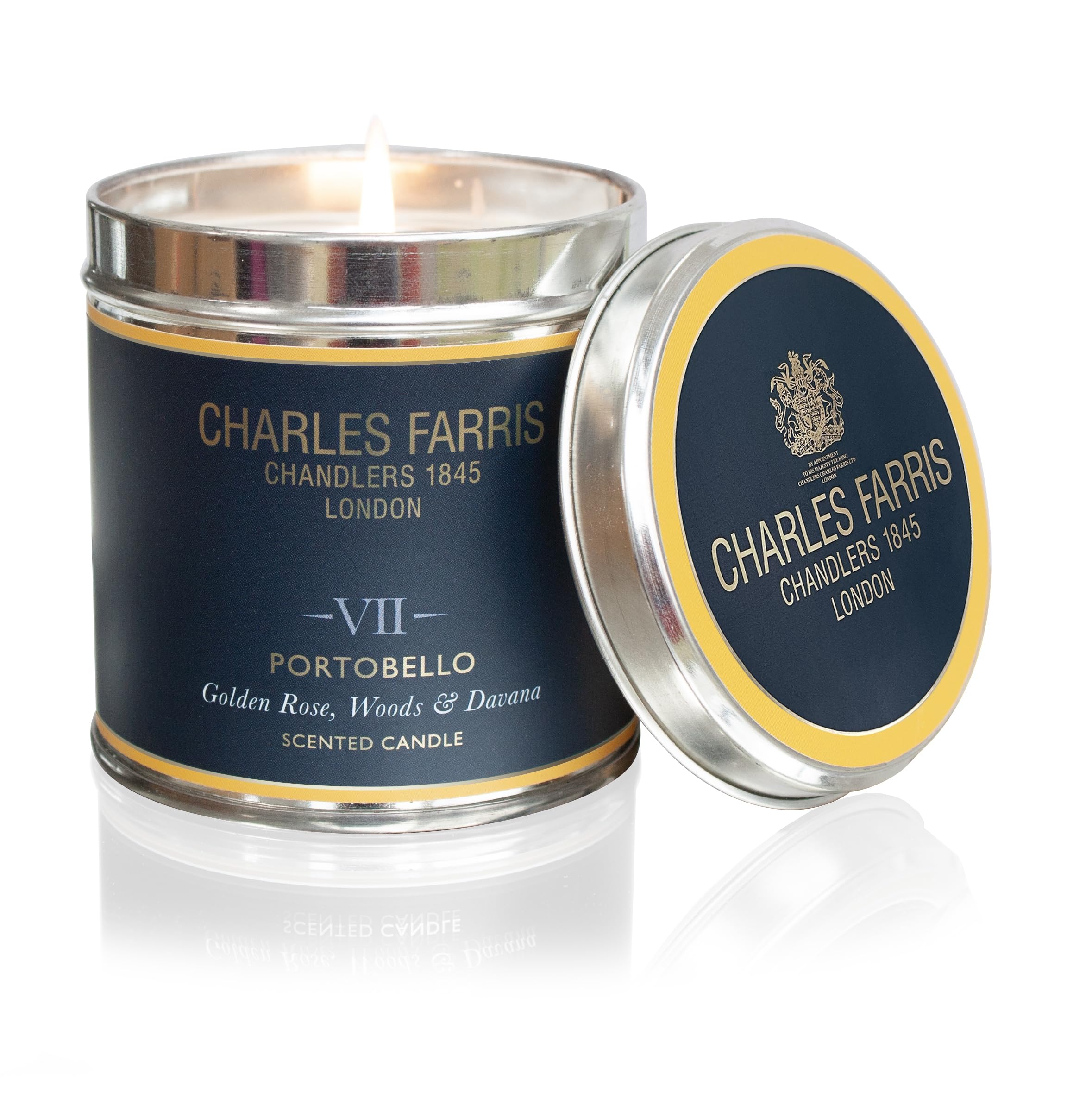 Charles Farris Portobello Scented Luxury Tin Candle - Golden Rose, Pomegranate & Davana - Hand-Poured in England - 40 Hours+ Burn Time — image 1