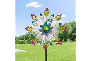 YOURONGMAO 45" Peacock Garden Wind Spinners for Yard and Garden, Solar Metal Clearance Windmill Kinetic Wind Spinner Outdoor Decor, Wind Sculpture Yard Art Decorations for Patio, Lawn & Garden