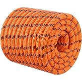 Double Braided Arborist Rigging Rope - 3/8 in X 100 ft 48 Strands Rappelling Outdoor Pulling Heavy Duty Polyester Bull Rope for Swing Tree Work Camping Rescue Hiking - Orange