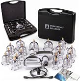 Myofascial Releaser Cupping Set Massager, Cupping Kit for Massage Therapy | 18 Medical-Grade Massage Cups, 2 Hand Pumps and C