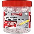 Simply45 ProSeries Unshielded Pass-Through RJ45 Modular Plugs with Cap45 for 23AWG Solid (Cat6/6a UTP) - Red Tint, Hi/Lo Stagger - 100-Pieces - S45-1700P