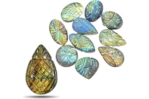 JAI GEMS 10 Pcs of Labradorite Flower Carved Gemstones in sizes 20-35MM | Wire wrapping Stones | Jewelry making supplies