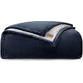 UGG Nita Twin/Twin XL Blanket Fleece Fluffy Reversible Soft Fuzzy Bedding Cozy Big Plush Warm Oversized Blanket Machine Washable Bedroom Decor for Dorm or Bed, 60-inch x 90-inch, Navy Blue