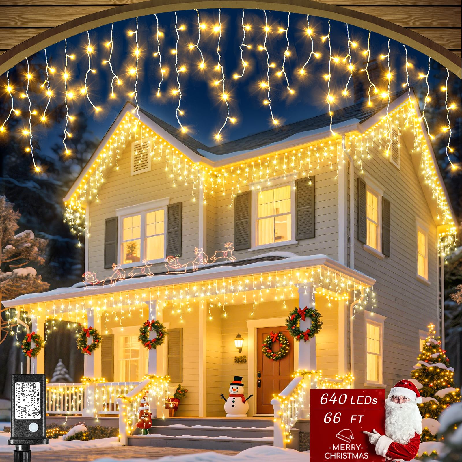 Photo 1 of 1216 LED Christmas Lights Outdoor Waterproof, 99 ft Icicle Lights for Outside, Plug in 8 Modes Timer Twinkle Lights for House Patio Xmas Porch Tree Yard Exterior Decorations, Warm White