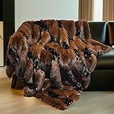 inchgrass Fox Faux Fur Blanket Luxury Fur Throw Blanket Sofa Fluffy Blanket Super Warm Elegant Cozy Fuzzy Throw Blankets for Couch,Armchair and Bed Washable Plush Blankets 74"x90" Brown Throw Blanket