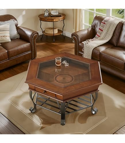 アンティークlion Glass Top Coffee Table アンティークlion Glass Top Coffee Table Vintage Walnut Coffee