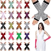 Syhood 20 Pairs Striped Arm Warmers Long Fingerless Winter Gloves Knitted Elbow Length Women arm Sleeves with Thumb Hole for Costume (20 Colors)