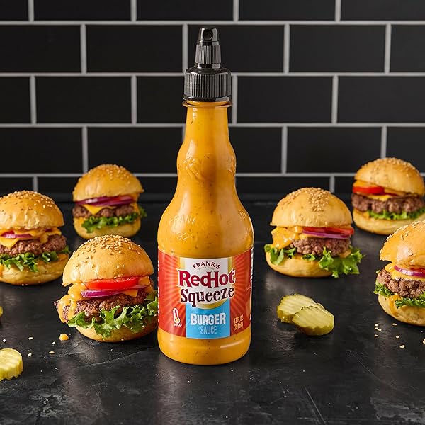 FRANK’S REDHOT BURGER SAUCE, SQUEEZE BOTTLE, CREAMY, TANGY BLEND OF DILL PICKLE JUICE, MAYO, AND FRANK’S REDHOT HEAT FOR BURGERS & MORE, 12 FL OZ